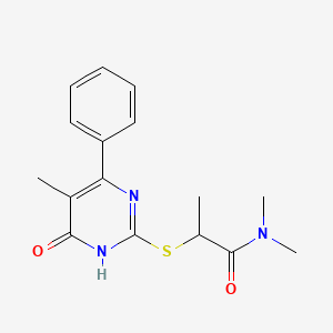 molecular formula C16H19N3O2S B7132299 N,N-dimethyl-2-[(5-methyl-6-oxo-4-phenyl-1H-pyrimidin-2-yl)sulfanyl]propanamide 