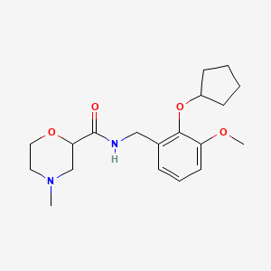 molecular formula C19H28N2O4 B7132439 N-[(2-cyclopentyloxy-3-methoxyphenyl)methyl]-4-methylmorpholine-2-carboxamide 