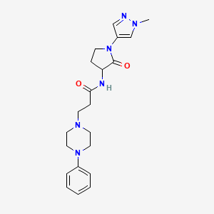 molecular formula C21H28N6O2 B7132456 N-[1-(1-methylpyrazol-4-yl)-2-oxopyrrolidin-3-yl]-3-(4-phenylpiperazin-1-yl)propanamide 