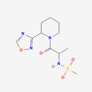molecular formula C11H18N4O4S B7132496 N-[1-[2-(1,2,4-oxadiazol-3-yl)piperidin-1-yl]-1-oxopropan-2-yl]methanesulfonamide 