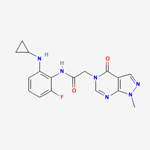 molecular formula C17H17FN6O2 B7133003 N-[2-(cyclopropylamino)-6-fluorophenyl]-2-(1-methyl-4-oxopyrazolo[3,4-d]pyrimidin-5-yl)acetamide 