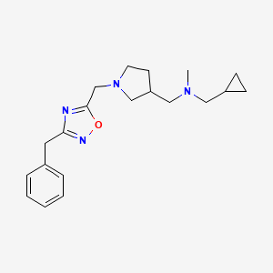molecular formula C20H28N4O B7133097 N-[[1-[(3-benzyl-1,2,4-oxadiazol-5-yl)methyl]pyrrolidin-3-yl]methyl]-1-cyclopropyl-N-methylmethanamine 