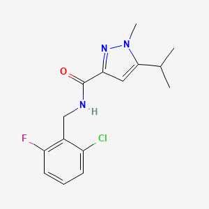molecular formula C15H17ClFN3O B7133121 N-[(2-chloro-6-fluorophenyl)methyl]-1-methyl-5-propan-2-ylpyrazole-3-carboxamide 