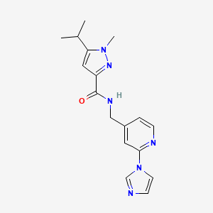 molecular formula C17H20N6O B7133126 N-[(2-imidazol-1-ylpyridin-4-yl)methyl]-1-methyl-5-propan-2-ylpyrazole-3-carboxamide 