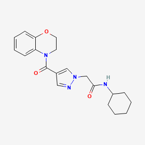 molecular formula C20H24N4O3 B7133265 N-cyclohexyl-2-[4-(2,3-dihydro-1,4-benzoxazine-4-carbonyl)pyrazol-1-yl]acetamide 