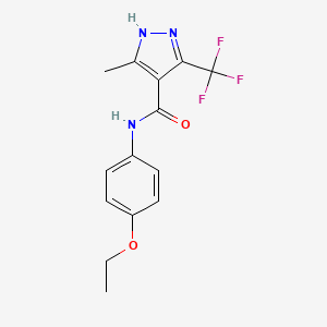 molecular formula C14H14F3N3O2 B7133272 N-(4-ethoxyphenyl)-5-methyl-3-(trifluoromethyl)-1H-pyrazole-4-carboxamide 