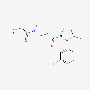 molecular formula C19H27FN2O2 B7133355 N-[3-[2-(3-fluorophenyl)-3-methylpyrrolidin-1-yl]-3-oxopropyl]-3-methylbutanamide 