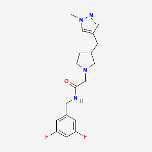 molecular formula C18H22F2N4O B7133511 N-[(3,5-difluorophenyl)methyl]-2-[3-[(1-methylpyrazol-4-yl)methyl]pyrrolidin-1-yl]acetamide 