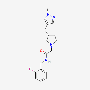 molecular formula C18H23FN4O B7133574 N-[(2-fluorophenyl)methyl]-2-[3-[(1-methylpyrazol-4-yl)methyl]pyrrolidin-1-yl]acetamide 