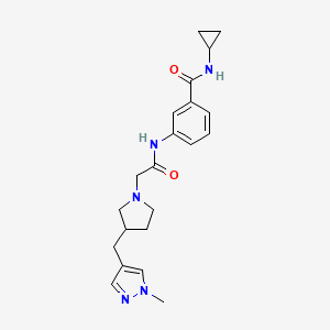 molecular formula C21H27N5O2 B7133577 N-cyclopropyl-3-[[2-[3-[(1-methylpyrazol-4-yl)methyl]pyrrolidin-1-yl]acetyl]amino]benzamide 