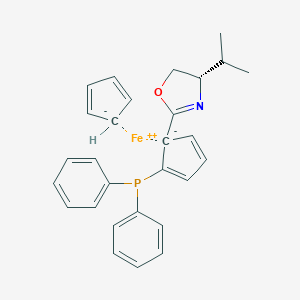 molecular formula C28H28FeNOP B071336 cyclopenta-1,3-diene;diphenyl-[5-[(4S)-4-propan-2-yl-4,5-dihydro-1,3-oxazol-2-yl]cyclopenta-1,3-dien-1-yl]phosphane;iron(2+) CAS No. 163169-10-6