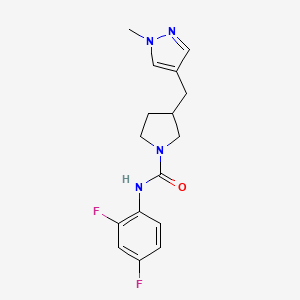 molecular formula C16H18F2N4O B7133620 N-(2,4-difluorophenyl)-3-[(1-methylpyrazol-4-yl)methyl]pyrrolidine-1-carboxamide 
