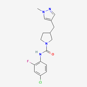 molecular formula C16H18ClFN4O B7133629 N-(4-chloro-2-fluorophenyl)-3-[(1-methylpyrazol-4-yl)methyl]pyrrolidine-1-carboxamide 