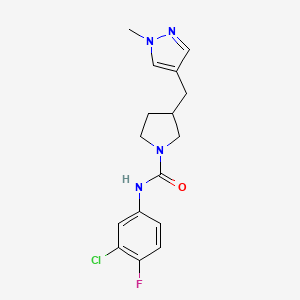 molecular formula C16H18ClFN4O B7133640 N-(3-chloro-4-fluorophenyl)-3-[(1-methylpyrazol-4-yl)methyl]pyrrolidine-1-carboxamide 
