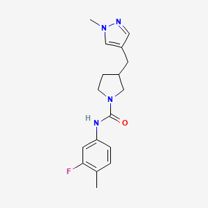 molecular formula C17H21FN4O B7133641 N-(3-fluoro-4-methylphenyl)-3-[(1-methylpyrazol-4-yl)methyl]pyrrolidine-1-carboxamide 