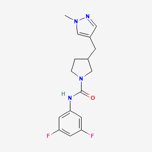 molecular formula C16H18F2N4O B7133657 N-(3,5-difluorophenyl)-3-[(1-methylpyrazol-4-yl)methyl]pyrrolidine-1-carboxamide 