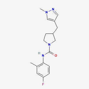 molecular formula C17H21FN4O B7133671 N-(4-fluoro-2-methylphenyl)-3-[(1-methylpyrazol-4-yl)methyl]pyrrolidine-1-carboxamide 