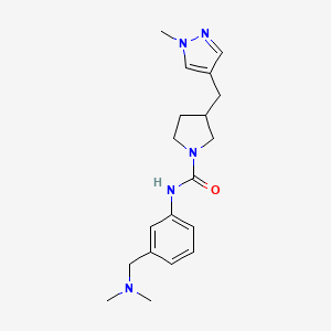 molecular formula C19H27N5O B7133686 N-[3-[(dimethylamino)methyl]phenyl]-3-[(1-methylpyrazol-4-yl)methyl]pyrrolidine-1-carboxamide 