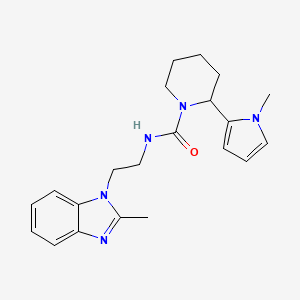 molecular formula C21H27N5O B7133731 N-[2-(2-methylbenzimidazol-1-yl)ethyl]-2-(1-methylpyrrol-2-yl)piperidine-1-carboxamide 