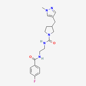 molecular formula C19H24FN5O2 B7133758 N-[2-[(4-fluorobenzoyl)amino]ethyl]-3-[(1-methylpyrazol-4-yl)methyl]pyrrolidine-1-carboxamide 