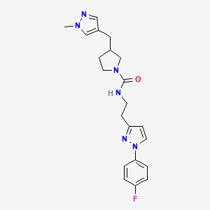molecular formula C21H25FN6O B7133824 N-[2-[1-(4-fluorophenyl)pyrazol-3-yl]ethyl]-3-[(1-methylpyrazol-4-yl)methyl]pyrrolidine-1-carboxamide 