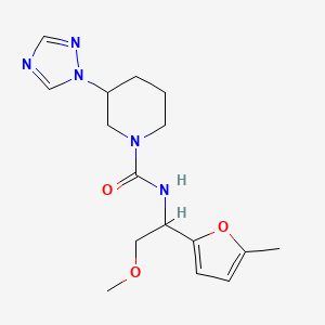 molecular formula C16H23N5O3 B7133848 N-[2-methoxy-1-(5-methylfuran-2-yl)ethyl]-3-(1,2,4-triazol-1-yl)piperidine-1-carboxamide 