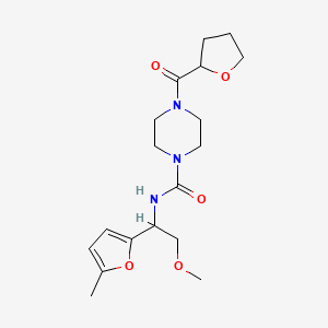 molecular formula C18H27N3O5 B7133850 N-[2-methoxy-1-(5-methylfuran-2-yl)ethyl]-4-(oxolane-2-carbonyl)piperazine-1-carboxamide 