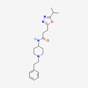 molecular formula C21H30N4O2 B7133935 N-[1-(2-phenylethyl)piperidin-4-yl]-3-(5-propan-2-yl-1,3,4-oxadiazol-2-yl)propanamide 