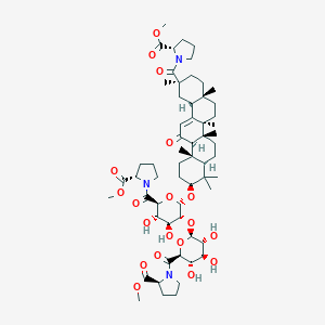 molecular formula C60H89N3O19 B071340 methyl (2S)-1-[(2S,3S,4S,5R,6R)-6-[(2S,3R,4S,5S,6S)-2-[[(3S,4aR,6aR,6bS,8aS,11S,12aR,14aR,14bS)-11-[(2S)-2-methoxycarbonylpyrrolidine-1-carbonyl]-4,4,6a,6b,8a,11,14b-heptamethyl-14-oxo-2,3,4a,5,6,7,8,9,10,12,12a,14a-dodecahydro-1H-picen-3-yl]oxy]-4,5-dihydroxy-6-[(2S)-2-methoxycarbonylpyrrolidine-1-carbonyl]oxan-3-yl]oxy-3,4,5-trihydroxyoxane-2-carbonyl]pyrrolidine-2-carboxylate CAS No. 171259-64-6