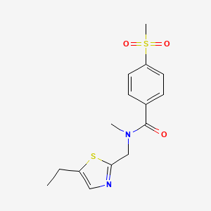 molecular formula C15H18N2O3S2 B7134325 N-[(5-ethyl-1,3-thiazol-2-yl)methyl]-N-methyl-4-methylsulfonylbenzamide 