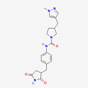 molecular formula C21H25N5O3 B7134612 N-[4-[(2,5-dioxopyrrolidin-3-yl)methyl]phenyl]-3-[(1-methylpyrazol-4-yl)methyl]pyrrolidine-1-carboxamide 