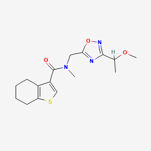molecular formula C16H21N3O3S B7134833 N-[[3-(1-methoxyethyl)-1,2,4-oxadiazol-5-yl]methyl]-N-methyl-4,5,6,7-tetrahydro-1-benzothiophene-3-carboxamide 