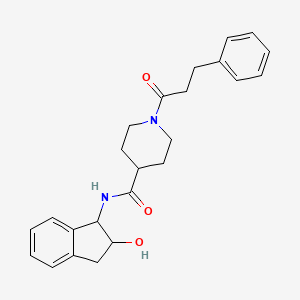 molecular formula C24H28N2O3 B7134947 N-(2-hydroxy-2,3-dihydro-1H-inden-1-yl)-1-(3-phenylpropanoyl)piperidine-4-carboxamide 