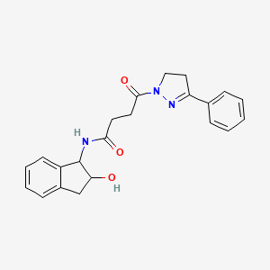 molecular formula C22H23N3O3 B7134964 N-(2-hydroxy-2,3-dihydro-1H-inden-1-yl)-4-oxo-4-(5-phenyl-3,4-dihydropyrazol-2-yl)butanamide 