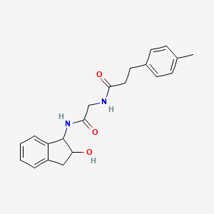 molecular formula C21H24N2O3 B7134969 N-[2-[(2-hydroxy-2,3-dihydro-1H-inden-1-yl)amino]-2-oxoethyl]-3-(4-methylphenyl)propanamide 