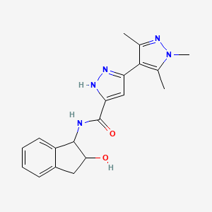 molecular formula C19H21N5O2 B7135181 N-(2-hydroxy-2,3-dihydro-1H-inden-1-yl)-3-(1,3,5-trimethylpyrazol-4-yl)-1H-pyrazole-5-carboxamide 