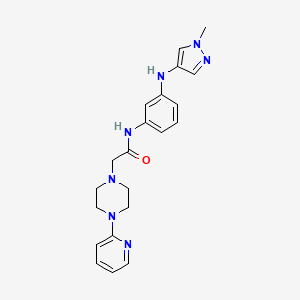 molecular formula C21H25N7O B7135298 N-[3-[(1-methylpyrazol-4-yl)amino]phenyl]-2-(4-pyridin-2-ylpiperazin-1-yl)acetamide 