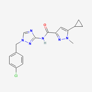 molecular formula C17H17ClN6O B7135375 N-[1-[(4-chlorophenyl)methyl]-1,2,4-triazol-3-yl]-5-cyclopropyl-1-methylpyrazole-3-carboxamide 