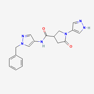 molecular formula C18H18N6O2 B7135550 N-(1-benzylpyrazol-4-yl)-5-oxo-1-(1H-pyrazol-4-yl)pyrrolidine-3-carboxamide 