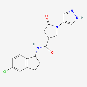 molecular formula C17H17ClN4O2 B7135556 N-(5-chloro-2,3-dihydro-1H-inden-1-yl)-5-oxo-1-(1H-pyrazol-4-yl)pyrrolidine-3-carboxamide 