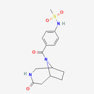 molecular formula C15H19N3O4S B7135592 N-[4-(4-oxo-3,9-diazabicyclo[4.2.1]nonane-9-carbonyl)phenyl]methanesulfonamide 