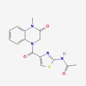 molecular formula C15H14N4O3S B7135607 N-[4-(4-methyl-3-oxo-2H-quinoxaline-1-carbonyl)-1,3-thiazol-2-yl]acetamide 
