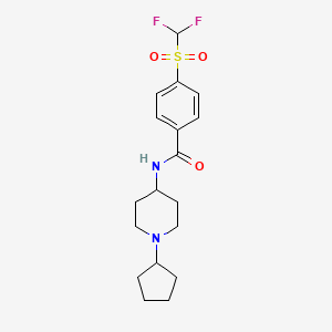 molecular formula C18H24F2N2O3S B7135792 N-(1-cyclopentylpiperidin-4-yl)-4-(difluoromethylsulfonyl)benzamide 