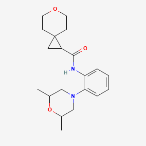 molecular formula C20H28N2O3 B7135893 N-[2-(2,6-dimethylmorpholin-4-yl)phenyl]-6-oxaspiro[2.5]octane-2-carboxamide 