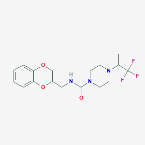 molecular formula C17H22F3N3O3 B7136149 N-(2,3-dihydro-1,4-benzodioxin-3-ylmethyl)-4-(1,1,1-trifluoropropan-2-yl)piperazine-1-carboxamide 