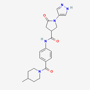 molecular formula C21H25N5O3 B7136226 N-[4-(4-methylpiperidine-1-carbonyl)phenyl]-5-oxo-1-(1H-pyrazol-4-yl)pyrrolidine-3-carboxamide 