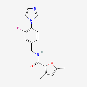 molecular formula C17H16FN3O2 B7136230 N-[(3-fluoro-4-imidazol-1-ylphenyl)methyl]-3,5-dimethylfuran-2-carboxamide 