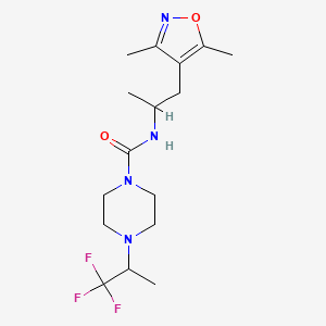 molecular formula C16H25F3N4O2 B7136531 N-[1-(3,5-dimethyl-1,2-oxazol-4-yl)propan-2-yl]-4-(1,1,1-trifluoropropan-2-yl)piperazine-1-carboxamide 