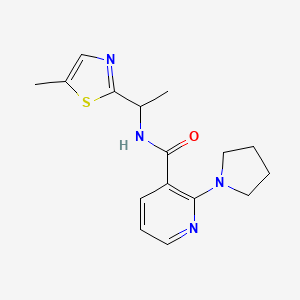 molecular formula C16H20N4OS B7137053 N-[1-(5-methyl-1,3-thiazol-2-yl)ethyl]-2-pyrrolidin-1-ylpyridine-3-carboxamide 