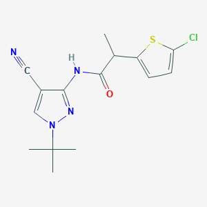 molecular formula C15H17ClN4OS B7137150 N-(1-tert-butyl-4-cyanopyrazol-3-yl)-2-(5-chlorothiophen-2-yl)propanamide 